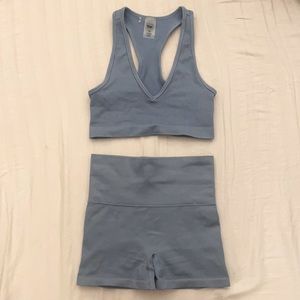 Aritzia light blue ribbed workout set